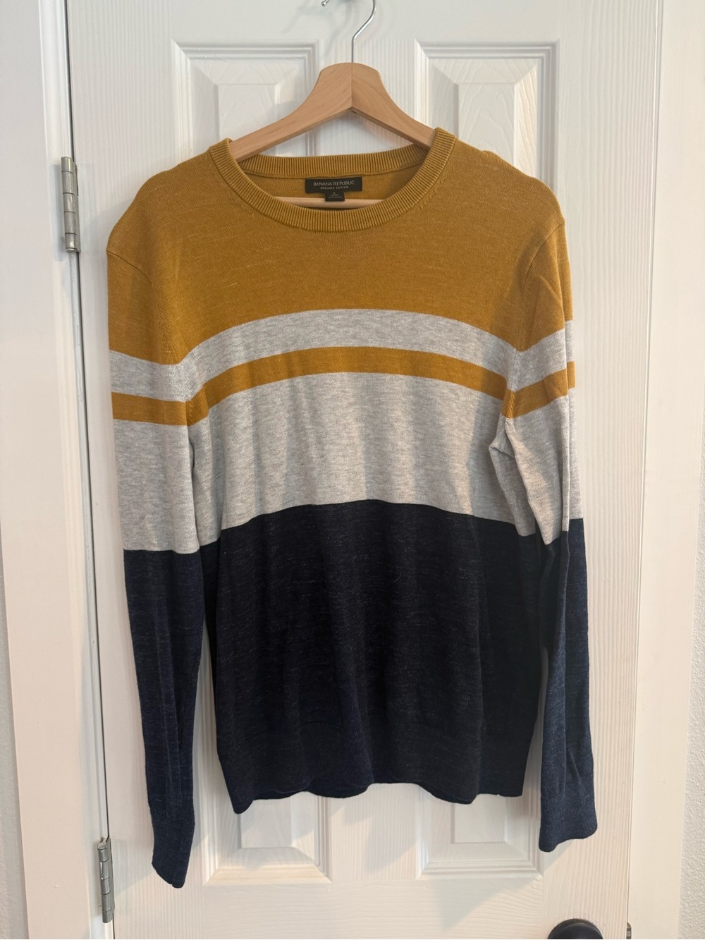 Banana Republic Men’s Striped Crewneck Sweater - Mustard, Gray & Navy